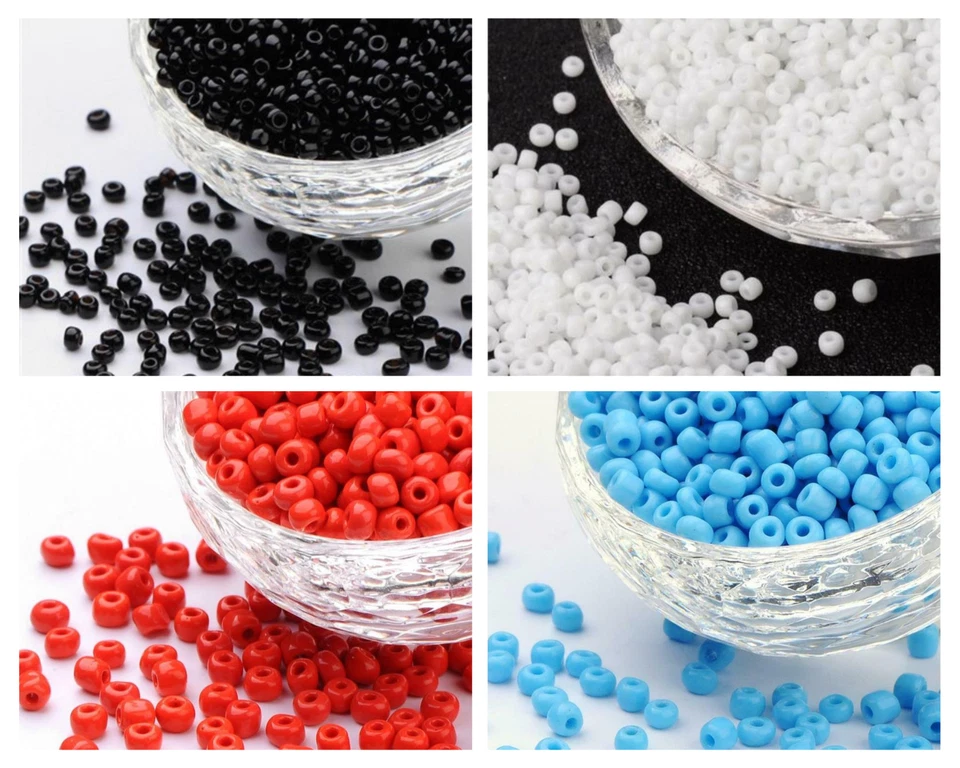 4mm Seed Beads 50g, Red/Blue/Black/White Seed Beads, Glass Seed Beads 6/0 - Image 1 of 1