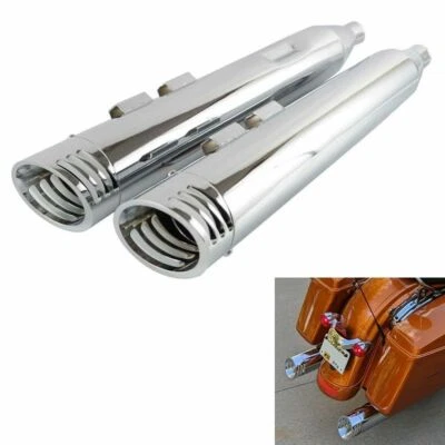 Slip On Mufflers 4" Exhaust Pipe for Harley Touring 1995-2016 Bagger Pair Chrome - Image 1 of 4