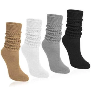 Womens Slouch Cotton Knit Scrunch Socks 4 Pair Pack - Picture 1 of 7