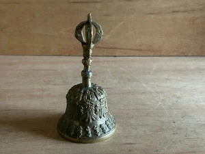 Buddhist Tibetan Ritual Temple Bell Prayer Meditation Ornate Brass Embossed Vtg - Picture 1 of 24