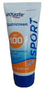 Equate Sport Sunscreen Broad Spectrum SPF 100 Water Resistant 6 Oz.  - Picture 1 of 4