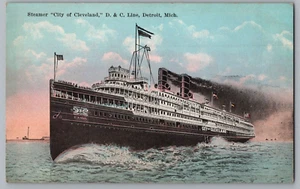 Steam Ship City of Cleveland D.&C. Line, Detroit, Michigan Postcard - Picture 1 of 2