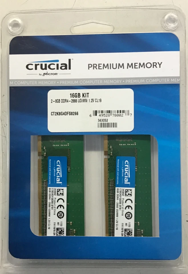Crucial CT2K8G4DFS8266 16GB Kit 2x 8GB DDR4 2666HZ PC4-21300 Desktop Memory - Image 1 of 1