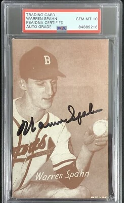 Warren Spahn Signed Postcard 1980 Exhibit￼s Baseball Braves￼ PSA/DNA HOF Auto 10 - Image 1 of 2