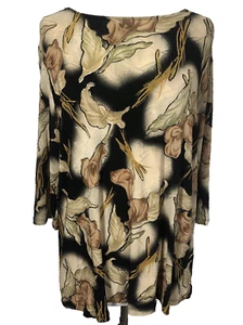 Maggie Barnes Blouse Black Gold Accent Size 1X Stretchy Knit Holiday Mature - Picture 1 of 11