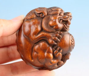 Chinese boxwood hand carved fortune kirin statue collectable hand piece netsuke - Picture 1 of 12