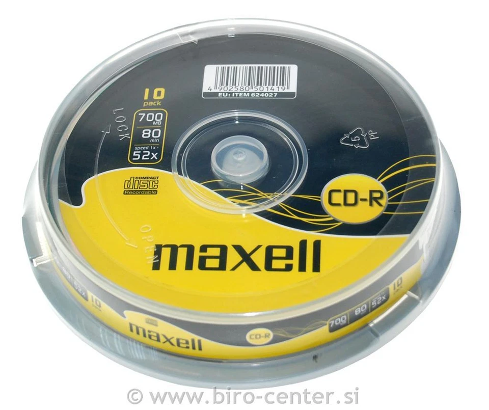 10 CD -R Maxell  vergini vuoti CONFEZIONE  700MB 52X 80min + 1cd verbatim 624027 - Immagine 1 di 1