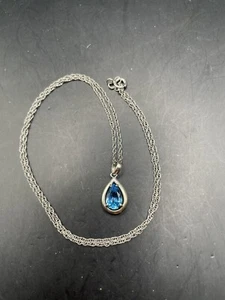 BOMA Signed Blue Topaz 925 Sterling Silver Necklace 10” November Birth Stone - Picture 1 of 9