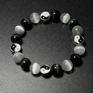 Yin Yang Beaded Bracelet, Matte Black & White Turquoise Style A FREE POST - Picture 1 of 5