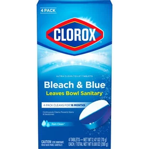 Bleach and Blue Toilet Bowl Cleaner Tablets, Rain Clean, 4 Count - Picture 1 of 4