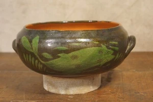 Antique Earthenware Slipware Redware Pottery Bowl Fish - Picture 1 of 15