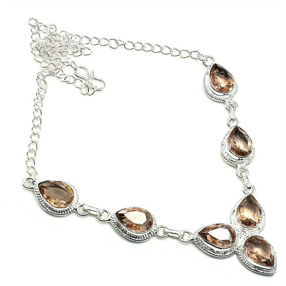 Ювелирные ожерелья ручной работы из стерлингового серебра 925 пробы с персиковым морганитом размер 18 дюймов - Изображение 1 из 1