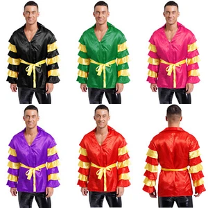 Mens Dance Costume Samba Shirt Halloween Top Fancy Dress Clubwear Satiny Lapel - Picture 1 of 59