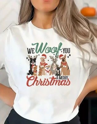 Women's Christmas Dog Graphic T-Shirt - Casual Xmas Festive Holiday T-shirt - Image 1 of 4