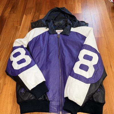 Michael Hoban WhereMI  8 Ball Jacket Leather Purple White Seinfeld Size XL VNTG - Image 1 of 4
