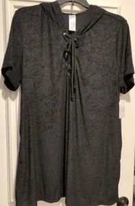 Time and Tru Women's 2X 20W-22W Black Hooded Swim Cover Up Plus Size - Picture 1 of 5