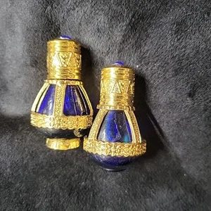 Gold Banded Blue Glass Roma Tear Bottles - Picture 1 of 3