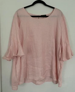 For Cynthia Damen Baby Rosa 100% Leinen Top Bluse Gr. 3X Lagenlook Rüschen - Bild 1 von 10