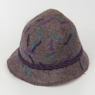 Sombrero de cubo vintage de lana Cloche púrpura con detalles de cuerda y swiggle - talla grande Foto 1 de 2