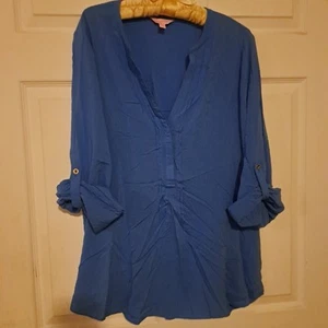 Womans Lilly Pulitzer Quarter Length Sleeve Blouse Size Large Blue - Picture 1 of 6