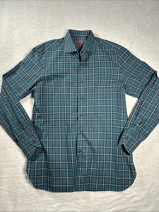 Camisa de vestir ISAIA Napoli para hombre 17/43 verde negro blanco algodón a cuadros abotonada - Imagen 1 de 10