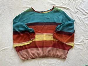Cha Cha Vente Rainbow Stripe Blouse – Sheer Dolman Sleeve Top Size Large (L) - Picture 1 of 5