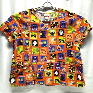 Halloween-Thema ScrubStar 3X/3XG V-Ausschnitt Baumwolle Peeling Top mit Taschen - Bild 1 von 14