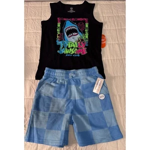 Wonder Nation Shark Outfit Beach Set Totally Jawsome Tank Top Shorts Size 8/M - Picture 1 of 5