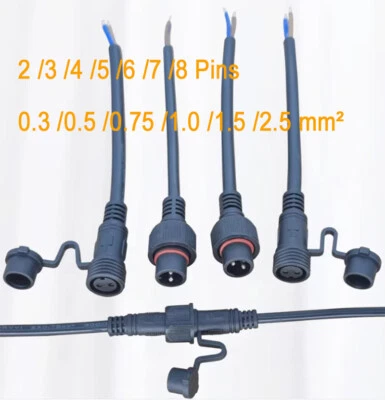 IP68 Waterproof Electrical Cable Connector With Dust Cover Type Socket 2-8 Pins - Image 1 of 4