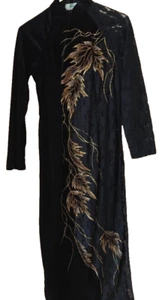 Nha May Womens Velvet Sheath Dress Black Floral Slit Mandarin Collar Vintage S - Picture 1 of 11