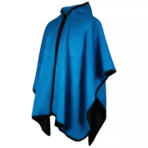 LUXURIOUS ALPACA BLEND HOODED CAPE PONCHO | SOFT & WARM | UNISEX | BLUE & BLACK - Picture 1 of 12
