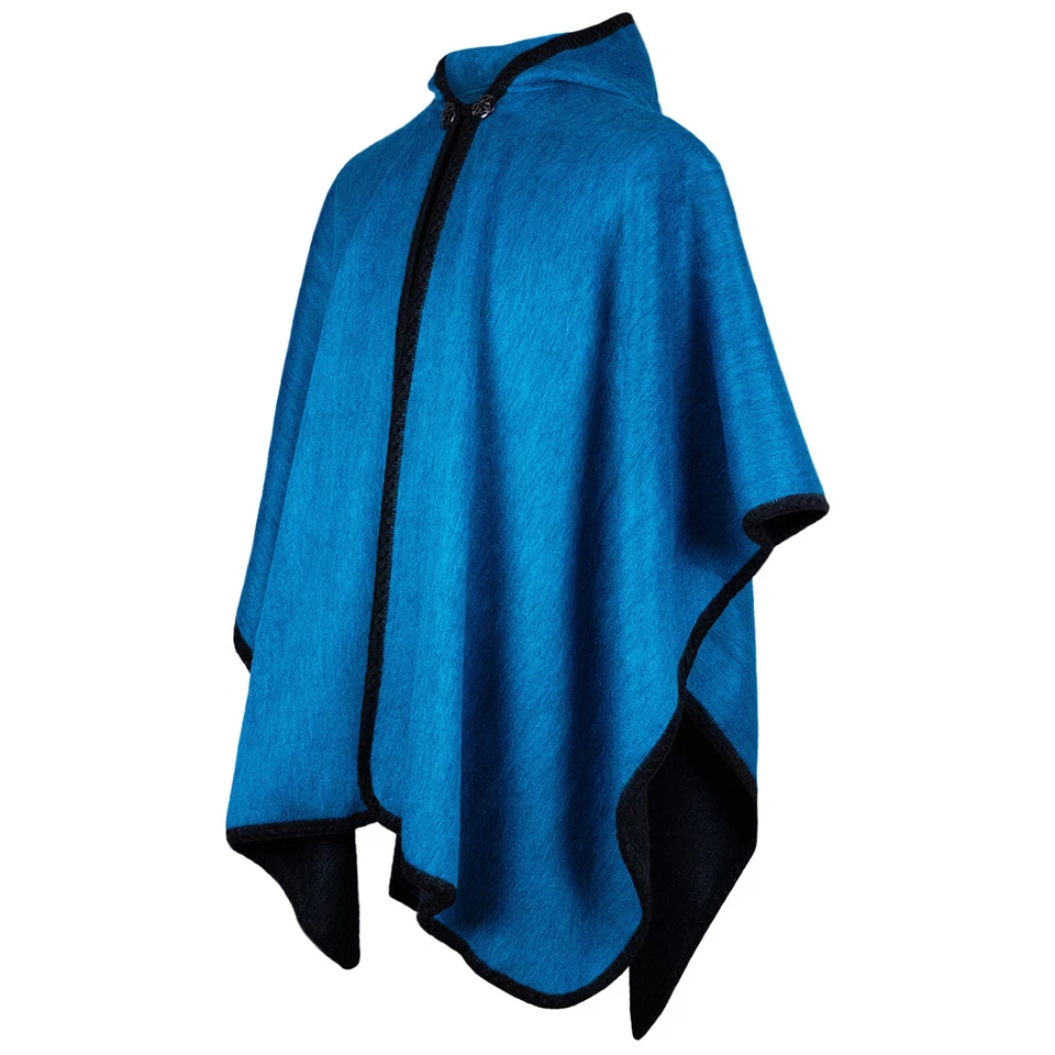 PONCHO CAPA CON CAPUCHA MEZCLA ALPACA DE LUJO | SUAVE Y CÁLIDO | UNISEX | AZUL Y NEGRO Foto 1 de 4