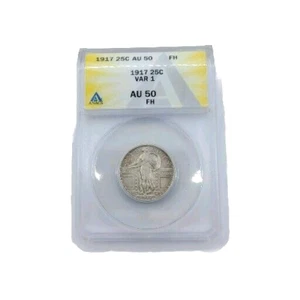 1917 Standing Liberty 25c AU50 FH VAR 1 ANACS - Picture 1 of 4