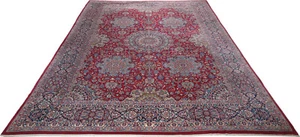 Kerman Teppich Orient Perser Rug Rot Blau Schurwolle Übermaß Palast Wunderschön - Picture 1 of 1