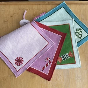 Anthropologie Cheers Nostalgic Christmas Candy Cocktail Napkins Set Of 4 NWT - Picture 1 of 5