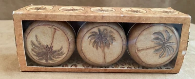 Candles in tin Kate McRostie 2004 Boston Warehouse palm tree Holders vintage - Image 1 of 4