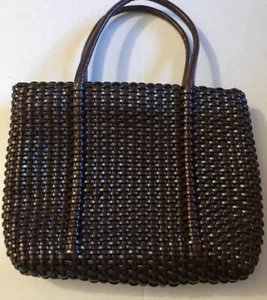 Cartera para mujer vintage de cuero tejido marrón - Imagen 1 de 4
