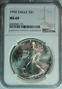 1992 Silver American Eagle NGC MS 69 / Premium Quality NO SPOTS! - Picture 1 of 3