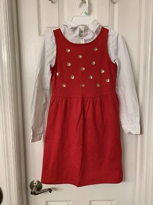Oshkosh Girls Size 12 Holiday Dress Red Jumper with Long Sleeved White Blouse - Image 1 of 4