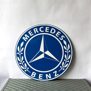 Vintage Mercedes-Benz Blue Laurel Logo Heavy Metal Sign  19.7" (50cm) - Picture 1 of 11
