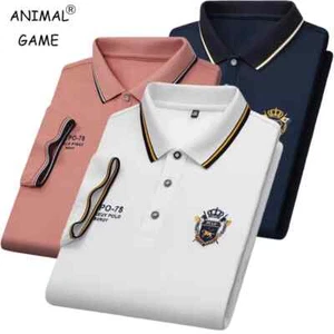 New Mens Embroidered Polo Shirts Summer Short Sleeve Shirt Luxury Top Lapel - Picture 1 of 30