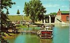 Vintage MI Postcard River Queen Paddle Boat at Five Channels Dock Oscoda Tawas