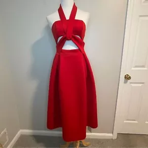 ASOS DESIGN Twist Cut Out Neckholder Midi Ballkleid Rot US 6 - Bild 1 von 8