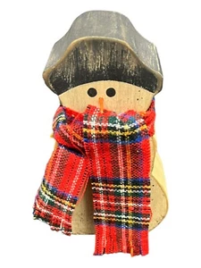 Christmas Snowman Figurine 7.75” Tall Wooden 3-D Holiday Shelf Sitter Vintage - Picture 1 of 24