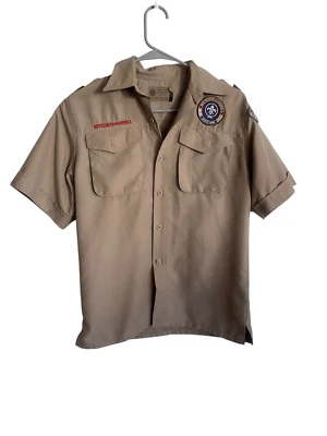 Boy Scouts of America Youth Khaki Logo Patches Button Down Uniform Shirt Large - Image 1 of 4