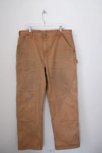 Carhartt B136 BRN Brown Dungaree Double Knee Jean 36X32 Work Fade Pants - Picture 1 of 5