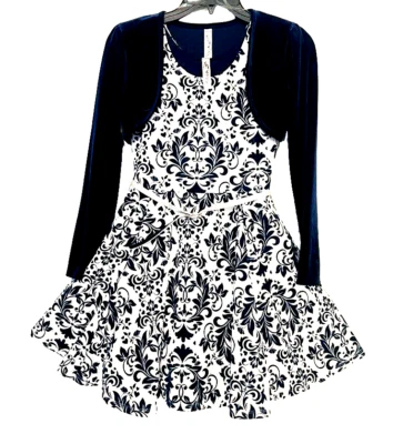 Knitworks Girls Navy Velvet Floral Sequin Party Dress w/Long Sleeve Jacket Sz14. - Image 1 of 4