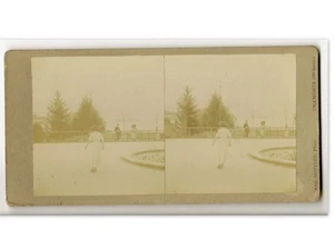 PHOTO STEREO ALBUMINE FEMME FAISANT DU SKATING STRESA ITALIE AUG. COUTTET - Foto 1 di 2