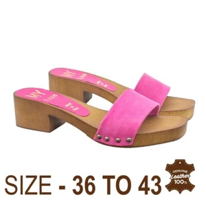 Damen Clogs mit Wildlederband fuchsia und 4,5 cm Absatz - MY901 CAM MAGENTA - Bild 1 von 7