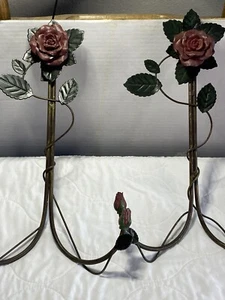 Toleware Metal Flowers Wall Hanging Floral Decor Rose Plate Holder Display Vtg. - Picture 1 of 24